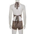 SUCHCUTE Woman Leopard Print 2 Piece Set Outfit Halter Deep V-neck Backless Crop Top & Low-Rise Shorts 2pcs Summer Clothes.