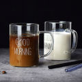 Good Morning Glass Mug Coffee Milk Breakfast Cup Tumbler with Handle Transparent Drinkware Household  for Children Set. 