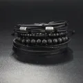 Leather Bracelet Men Hand-woven Beaded Leather Bracelet Multi-layer Set with Adjustable Bracelet Charm Bracelet Men Accessories. 
