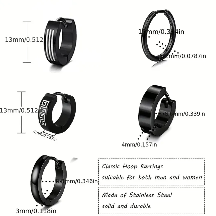 10pairs%20Earrings%20Black%20Stainless%20Steel%20Stud%20Earrings%20Set%20For%20Men%20Women,%20Fashion%20Piercing%20Jewelry%20Dangle%20Hoop%20Earrings%20Set%20-%20Image%202