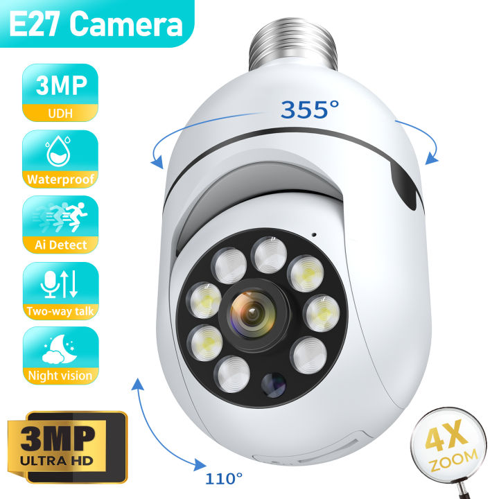 1/4PCS 3MP E27 Bulb IP WiFi Camera Indoor Video Surveillance Camera Security protection baby Monitor Full Color Night Vision Cam