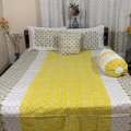 Block Printed Cotton King Size Bed Sheet (8.5 feet x 7.5 feet) With 2 Matching Pillow Covers Hand Washable - BS3437.