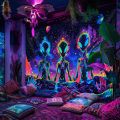 VIKAMA Alien Tapestry Blue-Eyed Alien Psychedelic Starry Sky Bedroom Party Sci-Fi Decorative Art Wall Background. 