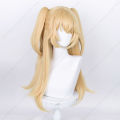 Fischl Cosplay Wig 65cm Long Golden Scalp Wigs with Ponytails Heat Resistant Synthetic Hair.