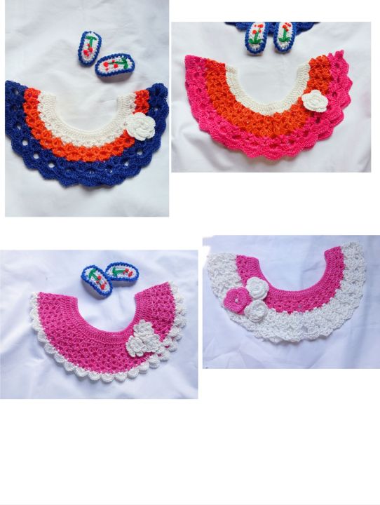 Kushikatar gola Crochet baby neck for any size made by the thread of Nine best for summer baby girls Handmade Fashionable cute Crochet Baby Neck Design dress for girls 1 peices white and Green Colour Kushikatar jamar gola crochet baby neck design