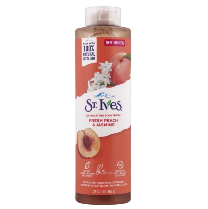 ST. Ives St Exfoilating Body Wash Fresh Peach & Jasmine Made with Plant-Based Cleansers & 100% Natural Extracts, 650 ml