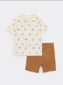 Polo Collar Short Sleeve Patterned Baby Boy T-Shirt and Shorts 2-Pack Set. 