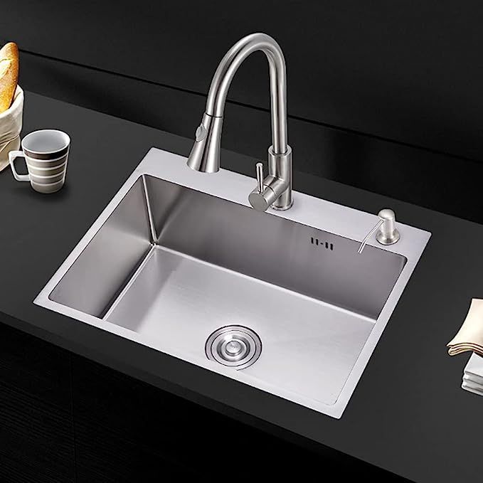 Stainless Steel Sink 1 Basin Kitchen Sink 60 x 45 cm Square Built-in Sink for kitchen