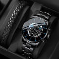 Fashion Mens Stainless Steel Watches Luxury Quartz Wristwatch Calendar Men Business Casual Leather Bracelet Watch. 