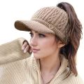 Autumn and Winter Woolen Duck Tongue Cap Teenage Fashion Versatile Hat Female Leakage Ponytail Outdoor Padded Warm Knitted Cap.