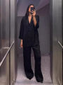 2024 Autumn Women Casual Blazer Coat Pants Set Long Sleeve Double Breasted Blazer + Wide Leg Trousers Lady Office Outfit.