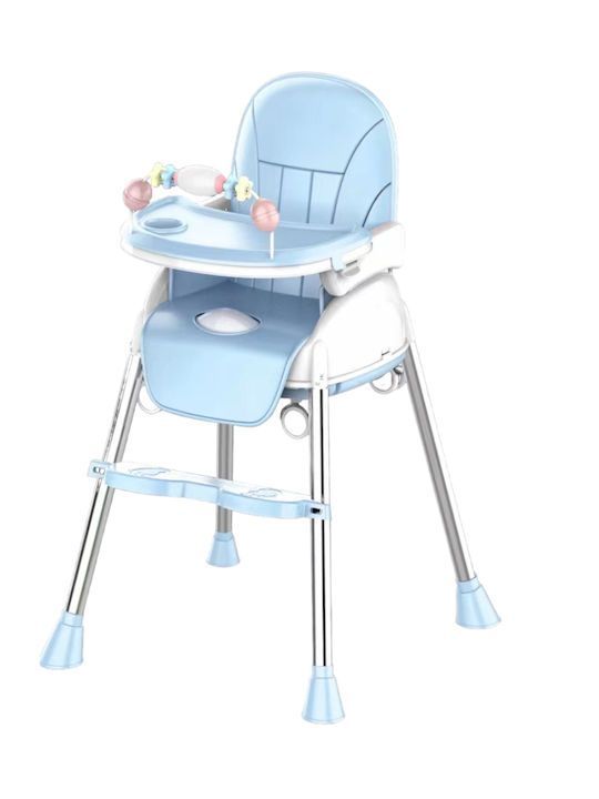 Fun Baby Foldable Baby Highchair 2 in 1 with Metal Frame & Leather Seat Light Blue