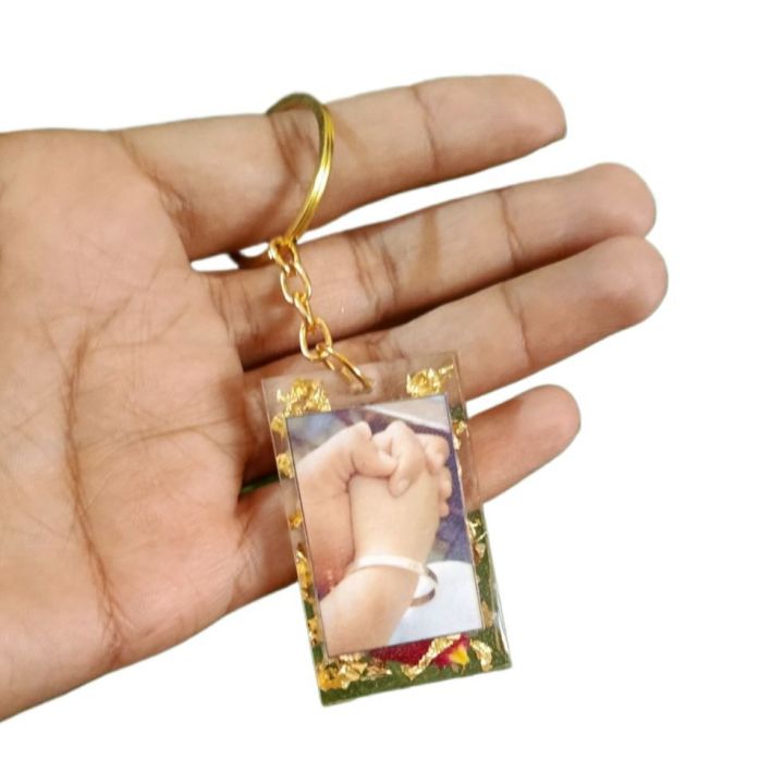 resin Art keychain with coustomiz picture | keychain back with rose Patel