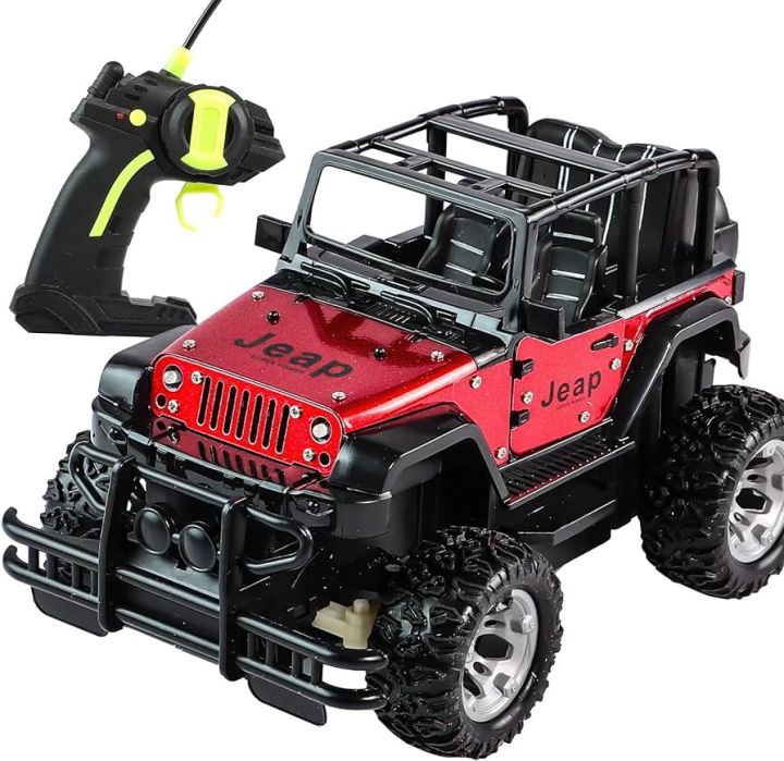 1:20 Scale Remote Control Car, Non-Slip Off-Road Toy Car with Friction Powered Wheels & Openable Doors, RC Jeep Toy for Kids & Children