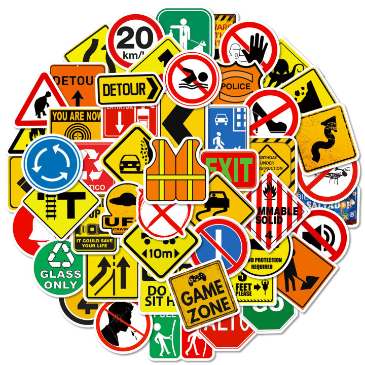 50Pcs Urban Street Signs Stickers - Graffiti-Style Warning Decals for ...