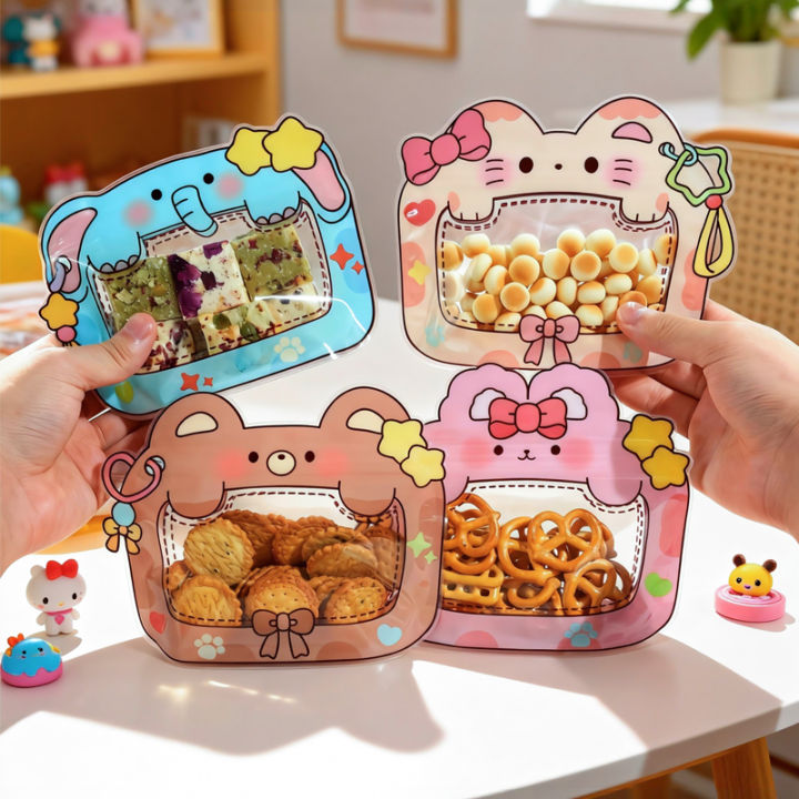 20/50Pcs Plastic Ziplock Bags with Big Mouth Cartoon Design for Snacks Sweets Kids Party Favors Creative Sealing Pouches