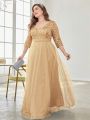 Plus Size Luxury Floor Length V-Neck Evening Dress 2025 Women Elegant Party Maxi Dress Sequin Short Sleeves Prom Cocktail Gown. 