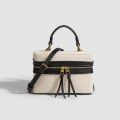 2025 new niche design retro canvas patchwork box bag versatile commuting handbag single shoulder crossbody;. 