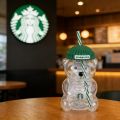 Adorable Starbucks Bearista Bear Glass Tumbler 591ml Green Lid Straw Home Café . 