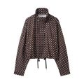 Womens Polka Dot 2 Piece Set Casual Stand Collar Long Sleeve Crop Top And High Waist Shorts Outfit Spring Fashion Streetwear.