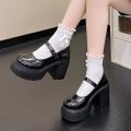 High Heels Mary Janes Shoes Autumn 2024 Patent Leather Heeled Shoes Woman Chunky Platform Ankle Strap Pumps for Women. 