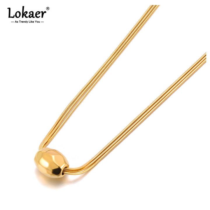 Lokaer Three Layered Snake Chain ellipse Beads Pendant Necklace for Women 316L Stainless Steel 18K Gold Plated Jewelry N24056
