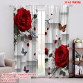 2pcs 2D flat printing Window Curtains Red Rose Butterfly Cubes Digital Printed Polyester Drapes Holiday Decorations Use for.