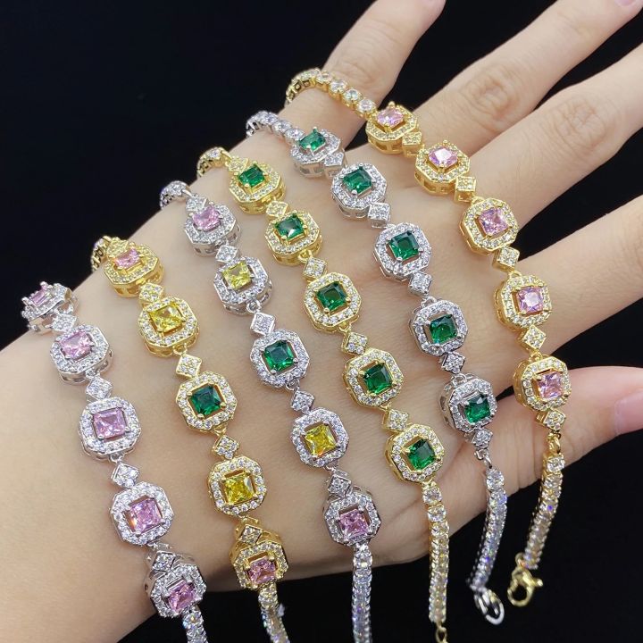 Moonso Luxury Pink Green Gold Color Princess Bracelet Bangle for Women Anniversary  Jewelry Wholesale S8239