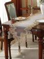 1 Piece of Embroidered Mesh Lace Table Runner, French-Style Simple Polyester Fiber Table Runner with Pendants, Suitable for Dining Tables, Coffee Tables, Dressers, Shoe Cabinets, Daily Home Decoration, and Weddings, Parties, and Holidays. 
