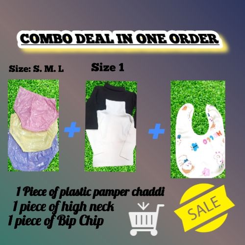Combo offer pack of 3 BiB + pamper chaddi + High neck for baby with random Color