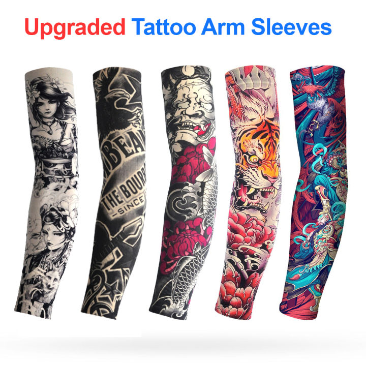 UV Protection Tattoo Arm Sleeves Cycling Unisex Cooling Ice Silk Breathable Stretchable Seamless Fishing Driving Tattoo Cover Up