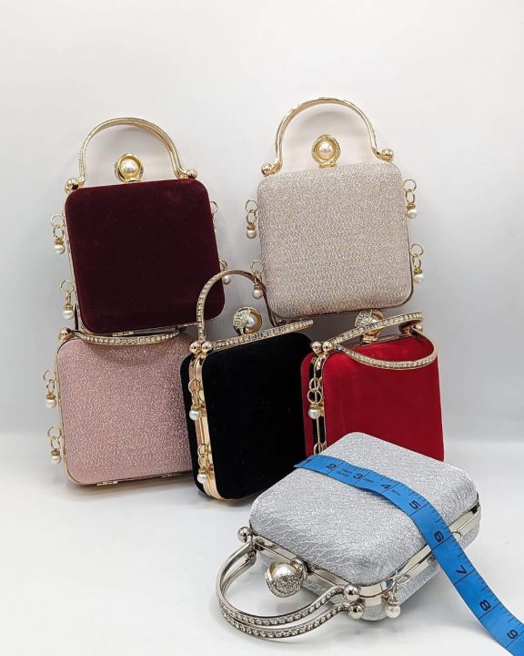 Braided Chain-Handle Quilted Evening Clutch Box Shaped Formal Bag Shimmery Purse Luxurious Pearl Perfume   evening clutch Worn in Parties,Weddings,Nikkah Events, Formal Evenings,Glam Functions.