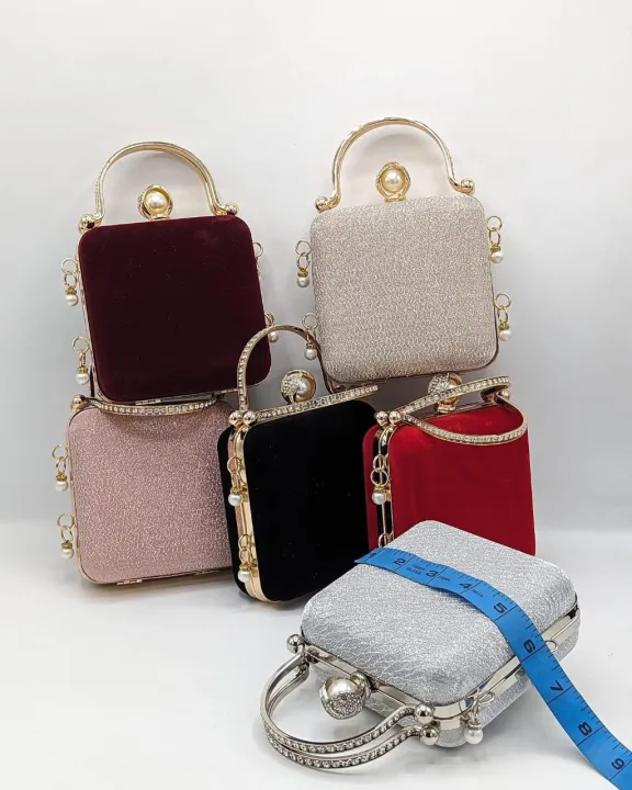 Braided Chain-Handle Quilted Evening Clutch Box Shaped Formal Bag Shimmery Purse Luxurious Pearl Perfume   evening clutch Worn in Parties,Weddings,Nikkah Events, Formal Evenings,Glam Functions.