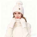 3Pcs Women Winter Hat Scarf Gloves Set Christmas Fur Ball Teenager Beanie Neck Warmer Suit Pompom Knitted Woman Men Cap Set. 