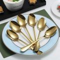 Set of 6 - Gold Dinner Spoon  Stainless Steel  Mirror Polished Stainless Steel Spoons, Gold Soup Spoons Silverware, Golden Soup Spoon Table Spoon Set Sturdy Easy To Clean, Dishwasher Safe. 