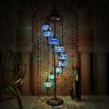 American Vintage Glazed Floor Lamp Jiutou Light Glass Material Cozy Design Romantic Living Room Bedroom Ethnic Customs Lighting. 