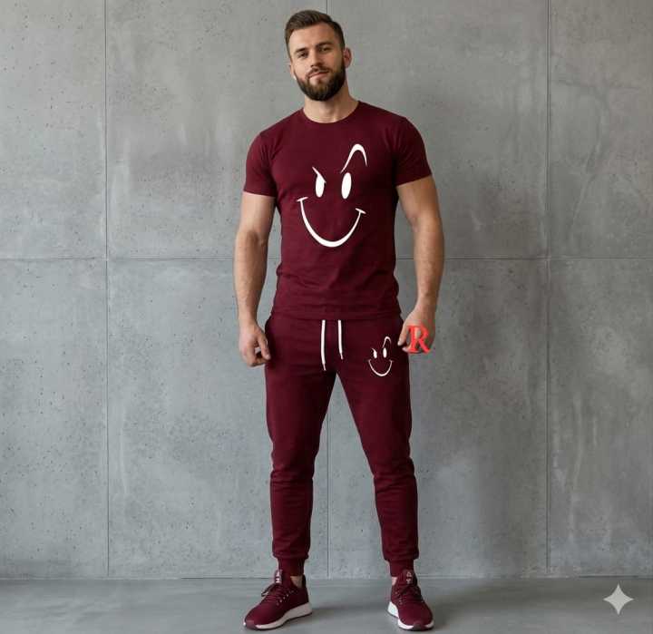 Fashionable Trendy Multicolor Happy Face Summer Track suit for Boys and Men