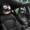 2pcs Smiley Face Printed Car Pillowcase Soft Comfortable Decorative Cushion Cover Auto Seat Headrest Washable Polyester Fabric. 