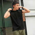 2024 Summer New Men's Fashion Sportswear Gym Fitness Jogging Hooded Sleeveless T-shirt Loose Large Comfortable Top. 