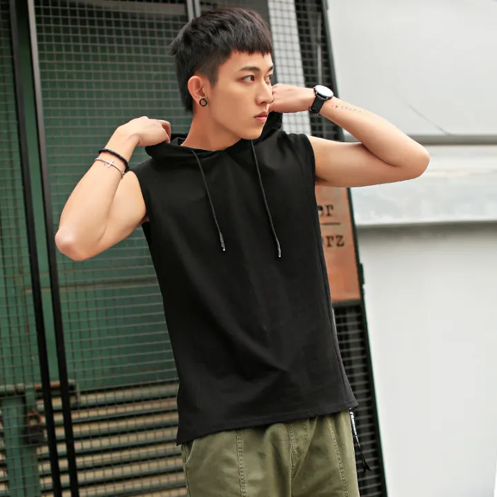 2024%20Summer%20New%20Men's%20Fashion%20Sportswear%20Gym%20Fitness%20Jogging%20Hooded%20Sleeveless%20T-shirt%20Loose%20Large%20Comfortable%20Top%20-%20Image%204