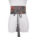Women's Wide Corset Waist Belt Bow Tie Wrap Around Peach Flower Silk Embroidery for Dress Plus Size. 