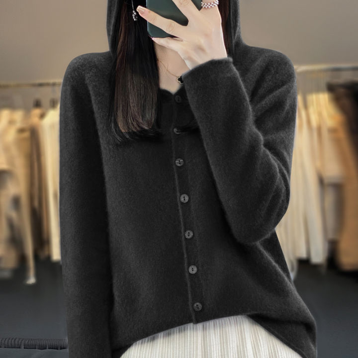 First%20Line%20100%25%20Merino%20Wool%20Knitted%20Cardigan%20Women's%20Autumn%20And%20Winter%20Hoodie%20Loose%20Sweater%20Fashionable%20Versatile%20Coat%20Top%20YC014%20-%20Image%204