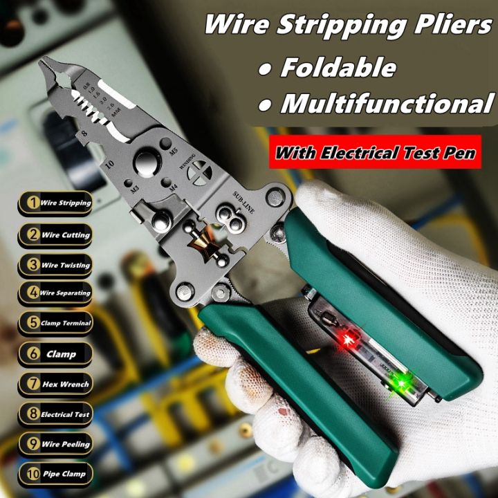 Multifunctional Wire Stripper with Electrical Test Pen Foldable Cable ...