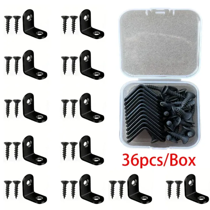 Right Angle Support Socket 36pcs/Box Black L-shaped right Angle Support Accessories with screws ...