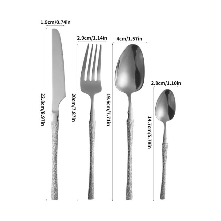 16-Piece%20Silver%20Stainless%20Steel%20Cutlery%20Set%20with%20Forks%20and%20Spoons,%20Creative%20Hammered%20Handles,%20Suitable%20for%20Home,%20Kitchen,%20Restau%20-%20Image%206