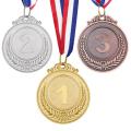 3 Pcs Set Metal Award Medals with Neck Ribbon Gold Silver Bronze  Style for Sports Academics or Any Competition Diameter 5.1cm. 