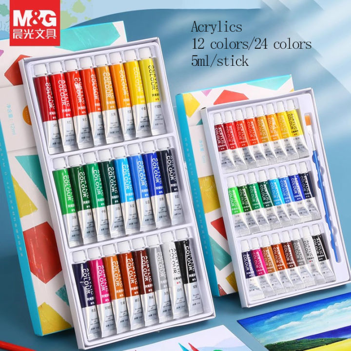 M&G Acrylic Paint Set for Kindergarten Students - 12/24 Colors Fluid Watercolor Paint 5ml per Branch for Easy Painting