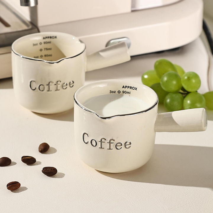 Ceramic Espresso Coffee Measuring Cup With Scale Extraction Cup Milk Cup Milk Pitcher With Handle Latte Mixer Scale Measure Mugs