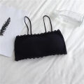 Womens Seamless Cotton Tube Top Bra with Chest Pad Adjustable Strap Camisole No Underwire Lace Trim Vest Comfort Sports Bra.
