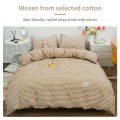 100% Cotton Duvet Cover Set,Bedding Set With Plaid Stripe,Skin Friendly Breathable,1 Duvet Cover,2 Pillowcase,Japan Simple Style.